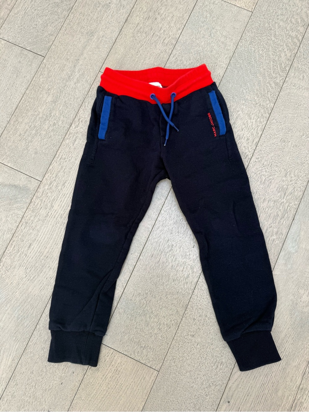 Marc Jacobs Black Joggers with Red Waistband and Blue Trim